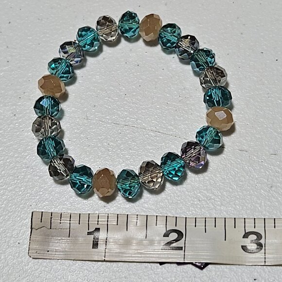 Boho Blue Brown Clear Faceted Beads Stretch Bracelet Minimalist Fashion Jewelry - Picture 3 of 3